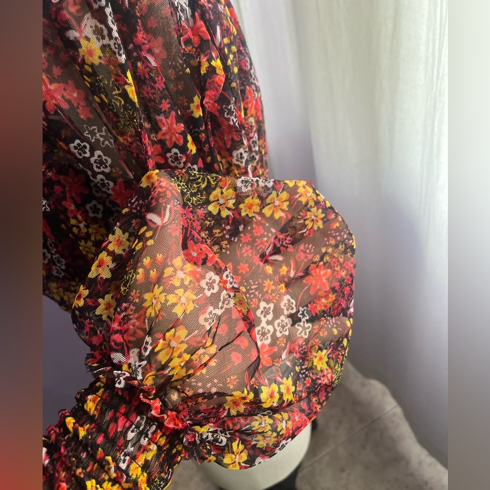 FREE PEOPLE 
Twyla Smocked Floral Mesh Top - Picture 9 of 14